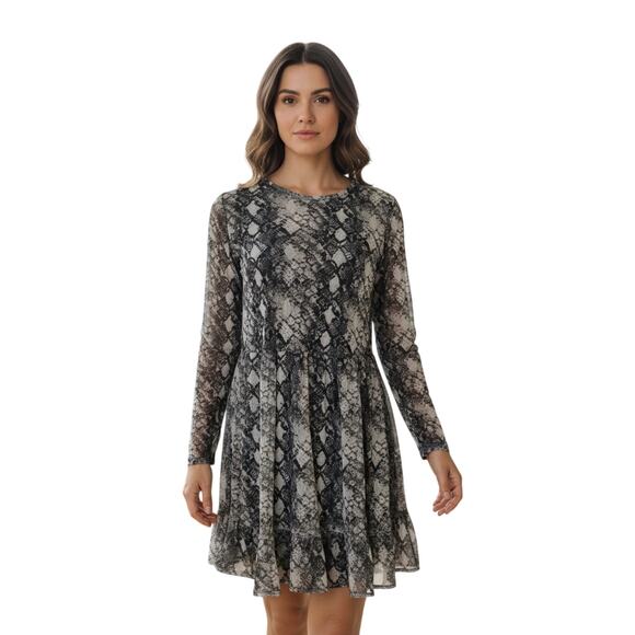 NWT! WAYF Snake Print Mesh Long Sleeve Mini Dress Women S | Fall | Thanksgiving - Picture 1 of 4